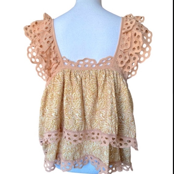 ANTHROPOLOGIE Let Me Be Layered Ruffle Peach Eyelet Swing Top Feminine Blouse - Picture 14 of 16